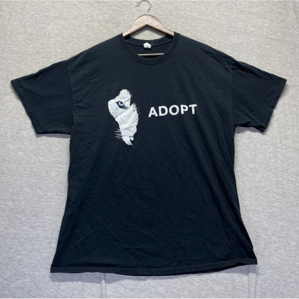 Gildan Heavy Cotton T Shirt Mens XL Black Graphic Print Adopt Texas Husky Rescue